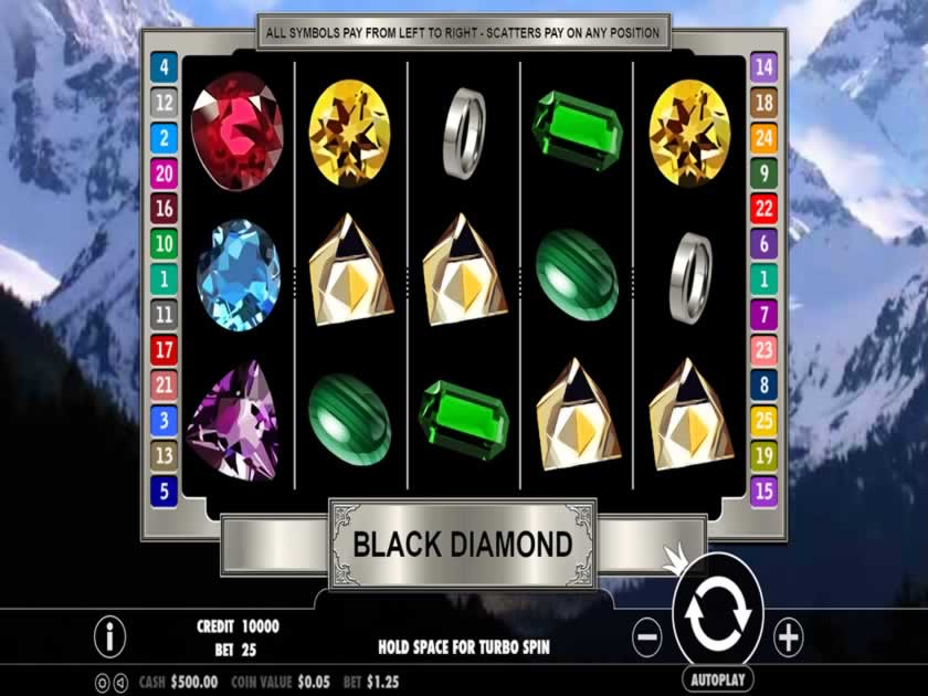 black diamond slot machine 25 lines screen