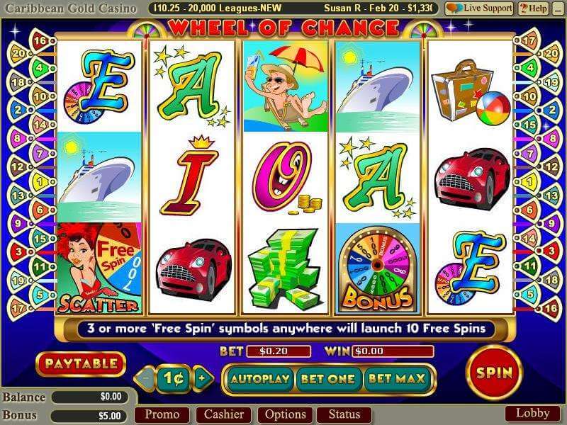 wheel of chance 3 reel screen