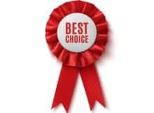 a red winner's ribbon that says best choice on it