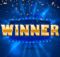 WINNER in gold letters on a blue background
