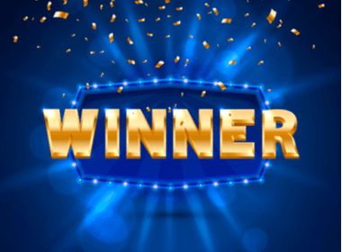 WINNER in gold letters on a blue background