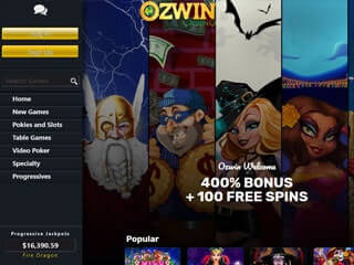 ozwin casino lobby screenshot