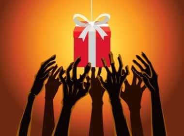 zombie hands reaching up to get a present