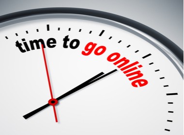 a clock with the words Time to Go Online