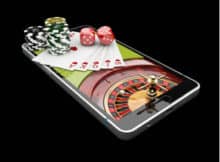 roulette table, chips and dice on a mobile phone screen