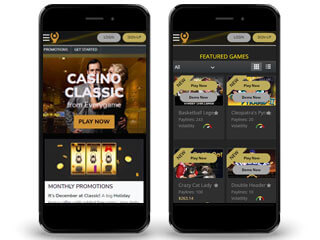 Everygame Casino Classic mobile screens