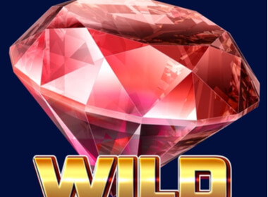 a large and glittery red ruby as a wild symbol in a slots game