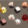 sets of dice in different colors: gold, grey, white, peach, red, and brown representing the casino game craps.
