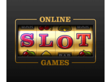 online slot games with a broad black background. The word slots is in the middle in red letters with a gold background