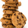chocolate chip cookies stacked up like poker chips