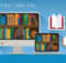 a depiction of a virtual library set in a computer screen instead of in a regular book shelf.
