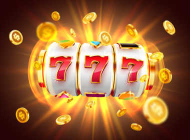 slot reels showing 777 and gold coins flying everywhere
