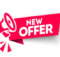 a megaphone announcing New Offers in white on a red background