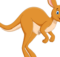 a cartoon drawing of a kangaroo with a brown coat and light belly, wide blue eyes, and a large happy smile