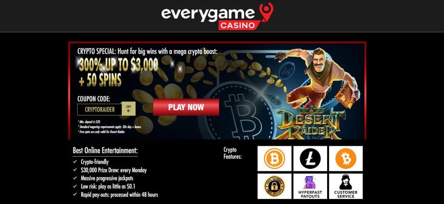 Get a $3000 bonus to play Everygame Casino Red Crypto on your phone