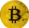 a large golden bitcoin on a white background with the B for bitcoin in black