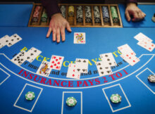 overhead view of online casino live casino feed of blackjack table